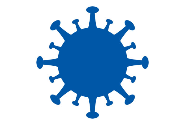 Blue stylized COVID-19 spike logo